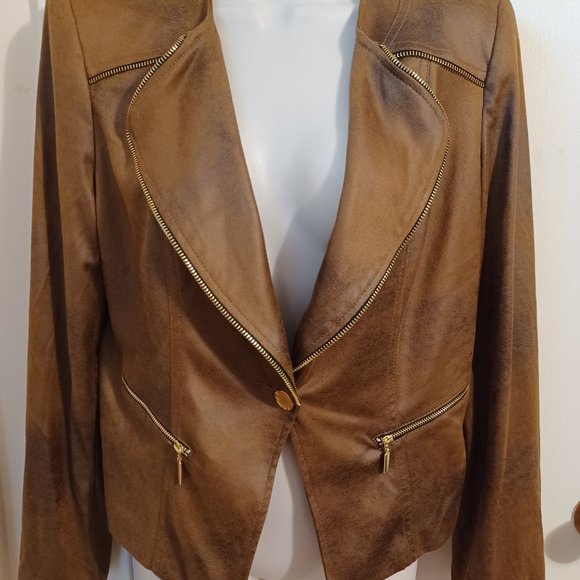 Joseph Ribkoff Brown Micro Suede Jacket With Shoulder Pads Size 10 - Picture 7 of 13